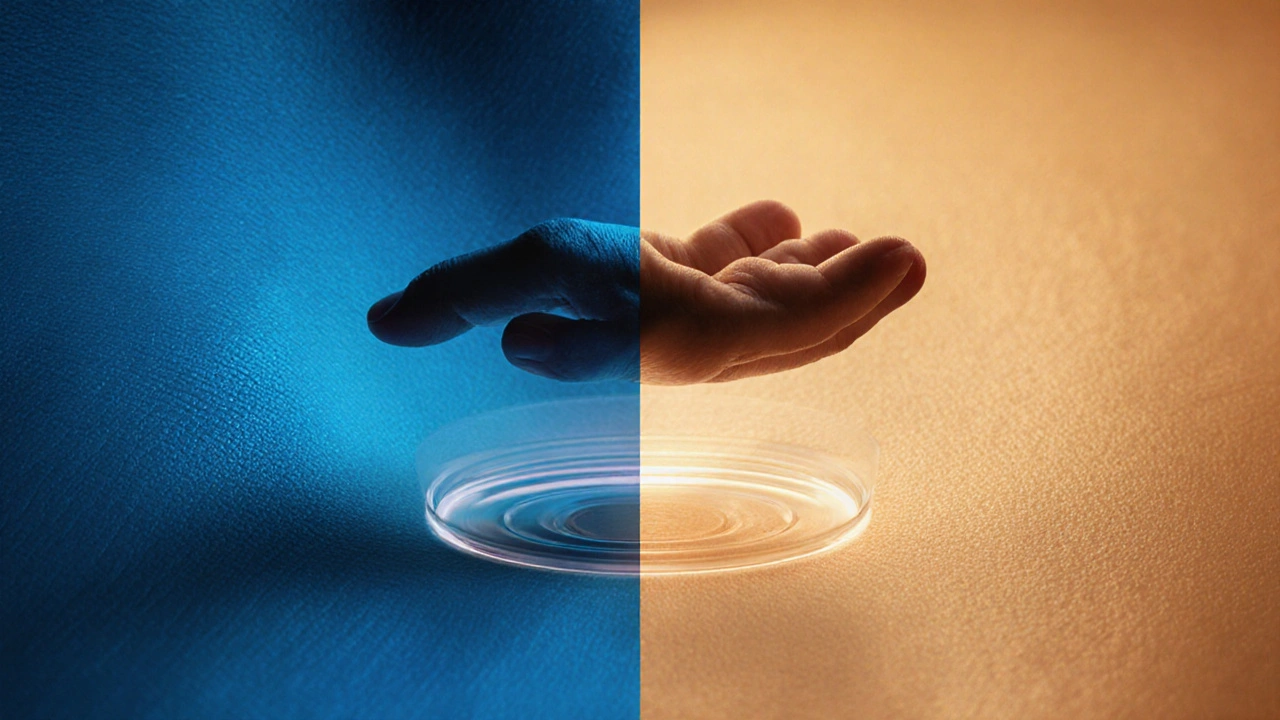 Kontrast mezi hrubou, texturovanou kůží a hladkou, zářivou kůží jako symbol změny po vakuoterapii.