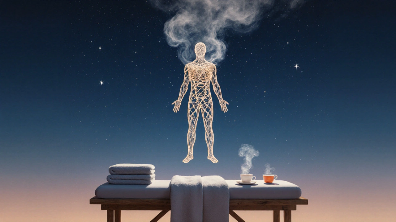 Postava z provázů se uvolňuje, napětí se mění v kouř, který stoupá k hvězdám.