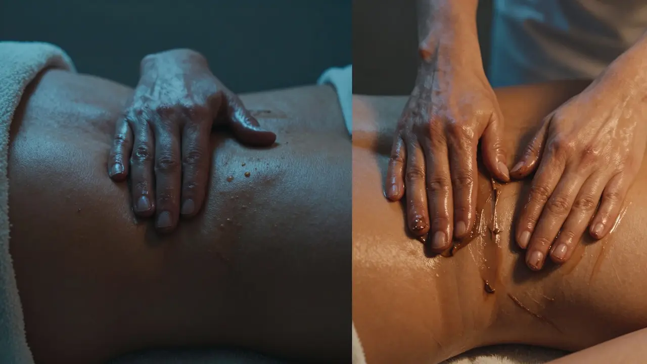 Porovnání kůže před a po čokoládové masáži: od dullního k leskavému vzhledu.