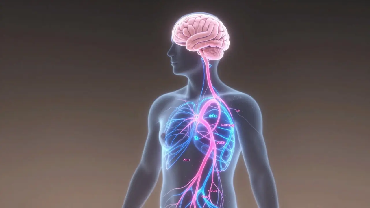 Abstraktní vizualizace vlivu masáže na produkci serotoninu a dopaminu